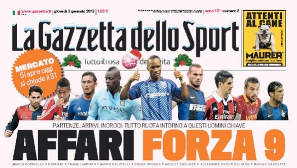 Rassegna stampa 3 gennaio 2013: le prime pagine di Gazzetta, Corriere e Tuttosport