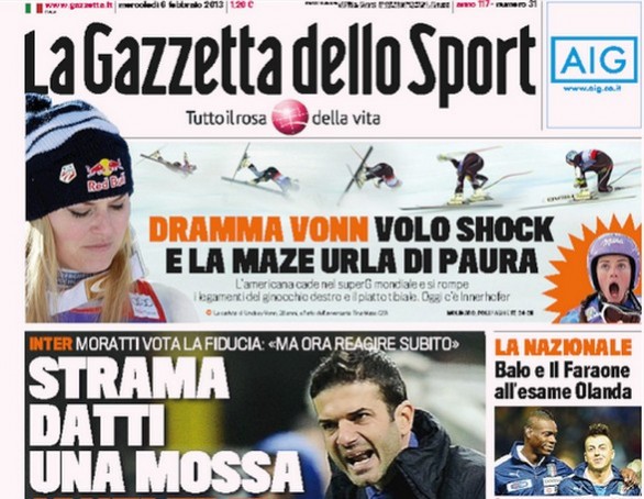 Rassegna stampa 6 febbraio 2013: le prime pagine di Gazzetta, Corriere e Tuttosport