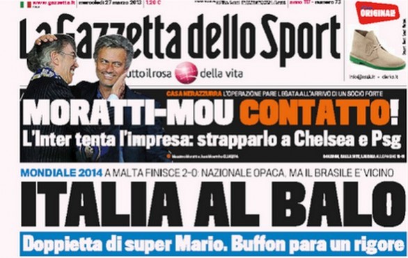Rassegna stampa 27 marzo 2013: prime pagine di Gazzetta, Corriere e Tuttosport