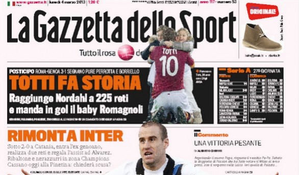 Rassegna stampa 4 marzo 2013: prime pagine di Gazzetta, Corriere e Tuttosport