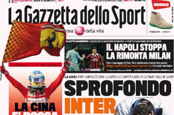 Rassegna stampa 15 aprile 2013: prime pagine di Gazzetta, Corriere e Tuttosport