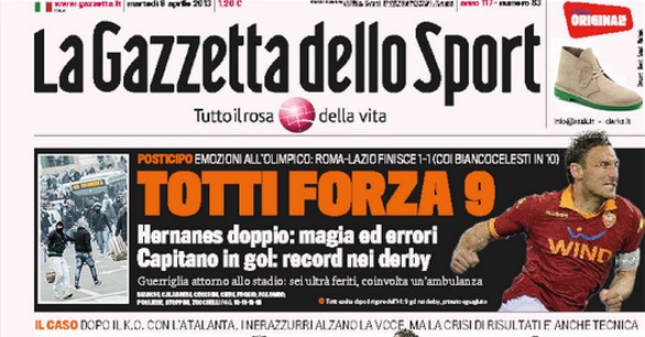 Rassegna stampa 9 aprile 2013: prime pagine di Gazzetta, Corriere e Tuttosport