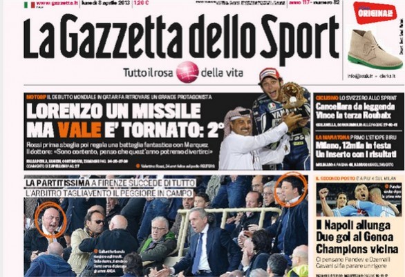 Rassegna stampa 8 aprile 2013: prime pagine di Gazzetta, Corriere e Tuttosport