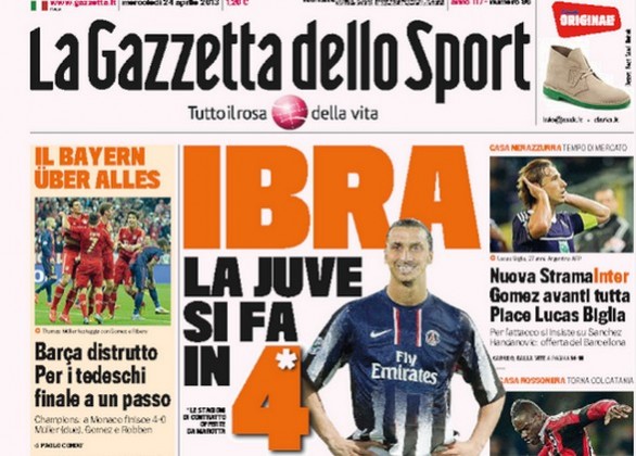 Rassegna stampa 24 aprile 2013: prime pagine di Gazzetta, Corriere e Tuttosport
