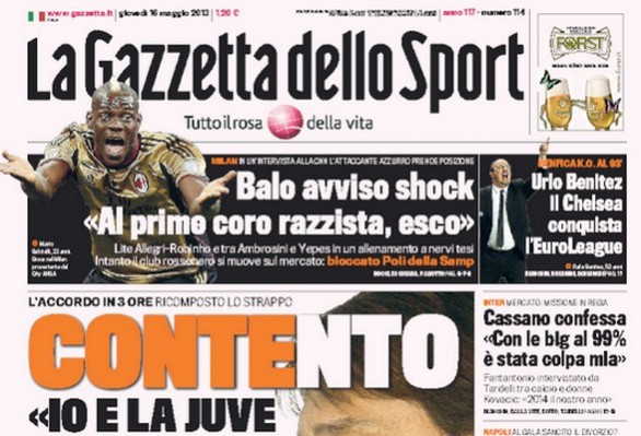 Rassegna stampa 16 maggio 2013: prime pagine di Gazzetta, Corriere e Tuttosport