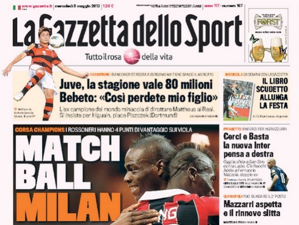 Rassegna stampa 8 maggio 2013: prime pagine di Gazzetta, Corriere e Tuttosport
