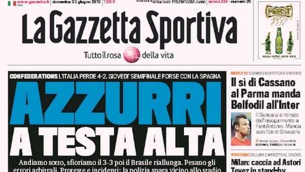 Rassegna stampa 23 giugno 2013: prime pagine di Gazzetta, Corriere e Tuttosport