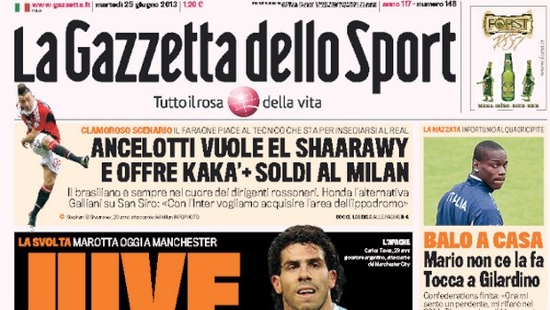 Rassegna stampa 25 giugno 2013: prime pagine di Gazzetta, Corriere e Tuttosport