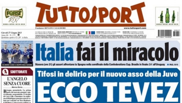Rassegna stampa 27 giugno 2013: prime pagine di Gazzetta, Corriere e Tuttosport