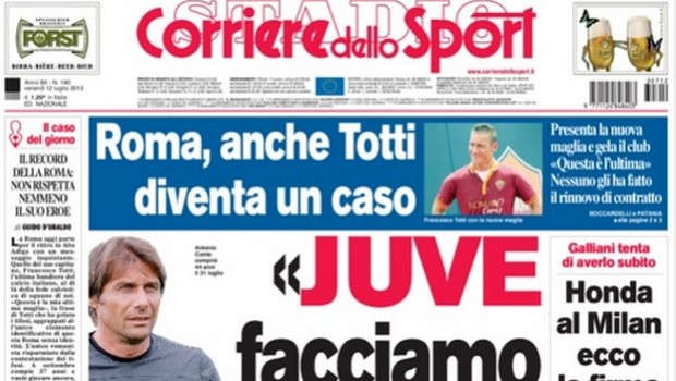 Rassegna stampa 12 luglio 2013: prime pagine di Gazzetta, Corriere e Tuttosport