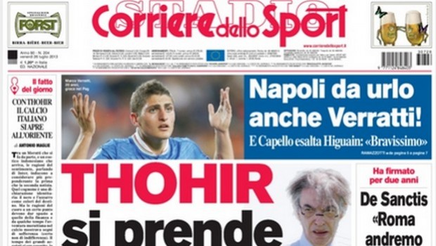 Rassegna stampa 26 luglio 2013: prime pagine di Gazzetta, Corriere e Tuttosport