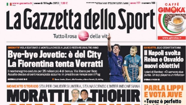 Rassegna stampa 19 luglio 2013: prime pagine di Gazzetta, Corriere e Tuttosport