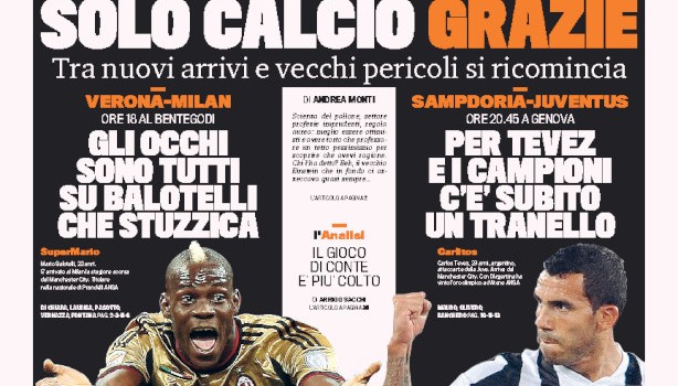Rassegna stampa 24 agosto 2013: prime pagine di Gazzetta, Corriere e Tuttosport