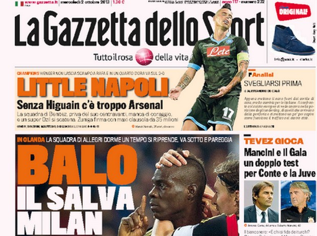 Rassegna stampa 2 ottobre 2013: prime pagine di Gazzetta, Corriere e Tuttosport
