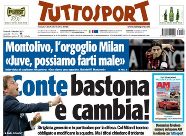 Rassegna stampa 4 ottobre 2013: prime pagine di Gazzetta, Corriere e Tuttosport