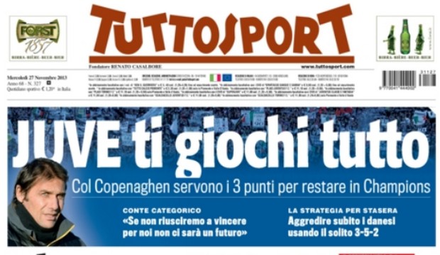 Rassegna stampa 27 novembre 2013: prime pagine di Gazzetta, Corriere e Tuttosport