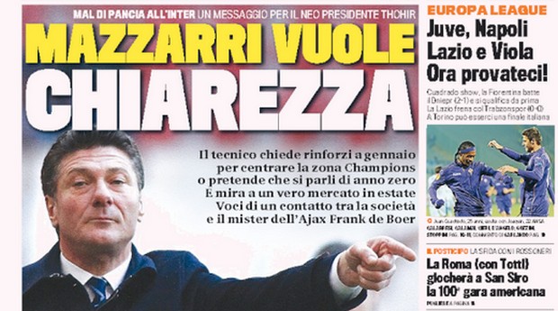 Rassegna stampa 13 dicembre 2013: prime pagine di Gazzetta, Corriere e Tuttosport