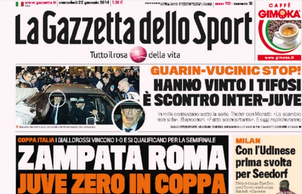 Rassegna stampa 22 gennaio 2014: prime pagine di Gazzetta, Corriere e Tuttosport
