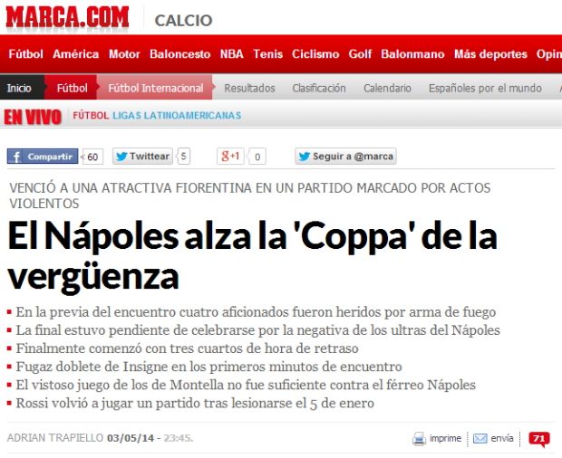 Fiorentina-Napoli | &#8220;La finale della vergogna&#8221; secondo i siti stranieri &#8211; Foto