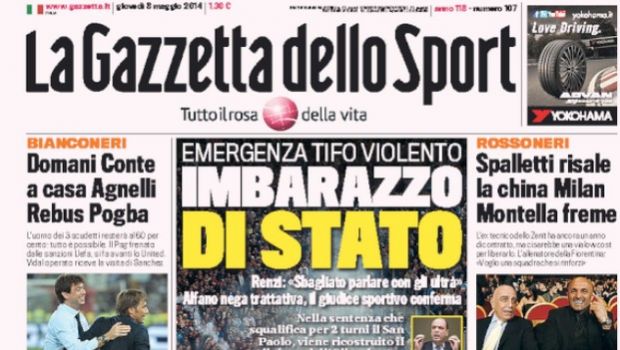 Rassegna stampa 8 maggio 2014: prime pagine di Gazzetta, Corriere e Tuttosport