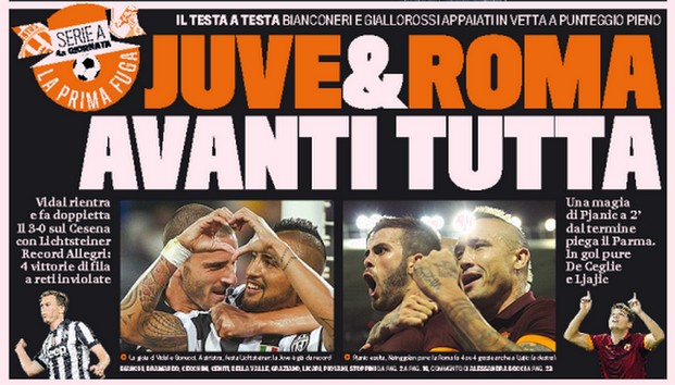 Rassegna stampa 25 settembre 2014: prime pagine Gazzetta, Corriere e Tuttosport