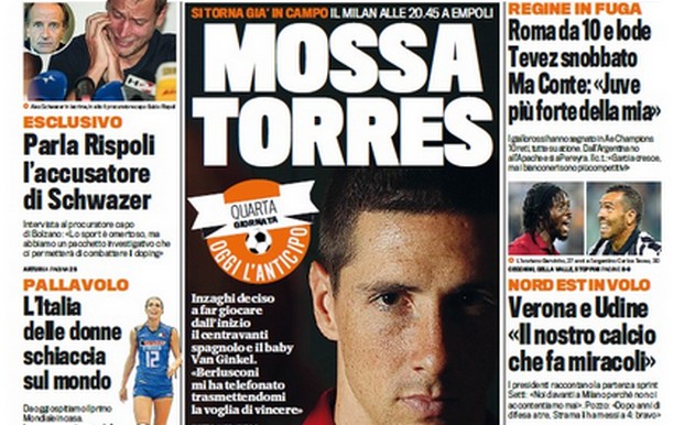 Rassegna stampa 23 settembre 2014: prime pagine Gazzetta, Corriere e Tuttosport