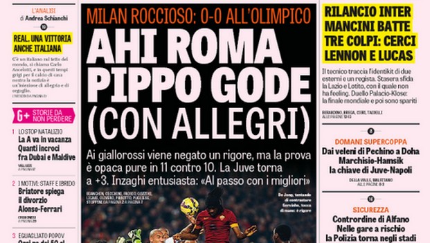Rassegna stampa 21 dicembre 2014: prime pagine Gazzetta, Corriere e Tuttosport