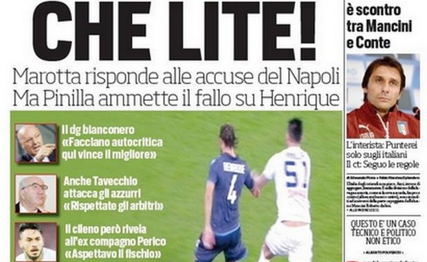 Pinilla contro Il Corriere dello Sport: &#8220;Mai detto di aver fatto fallo su Henrique&#8221;