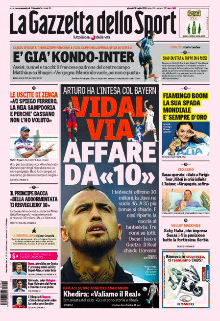 Rassegna stampa 16 luglio 2015: prime pagine Gazzetta, Corriere e Tuttosport
