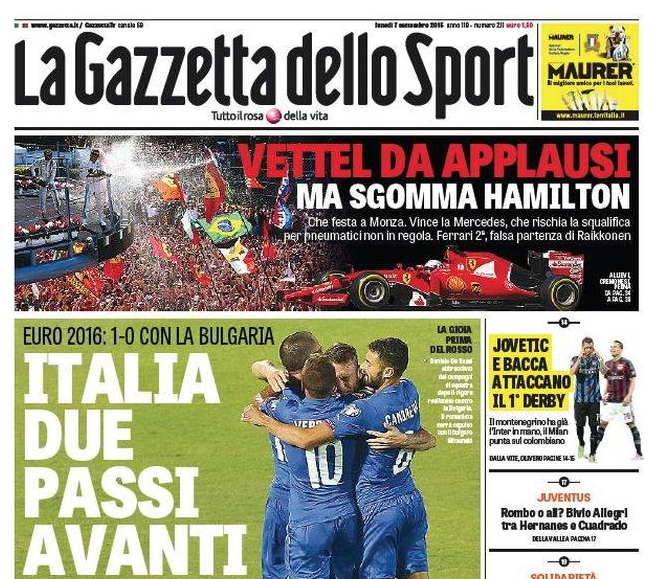 Rassegna stampa 7 settembre 2015: prime pagine Gazzetta, Corriere e Tuttosport