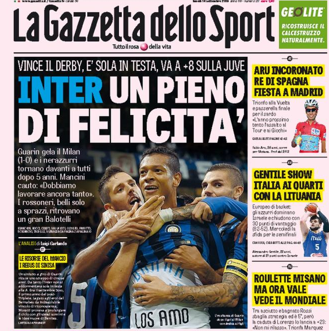 Rassegna stampa 14 settembre 2015: prime pagine Gazzetta, Corriere e Tuttosport