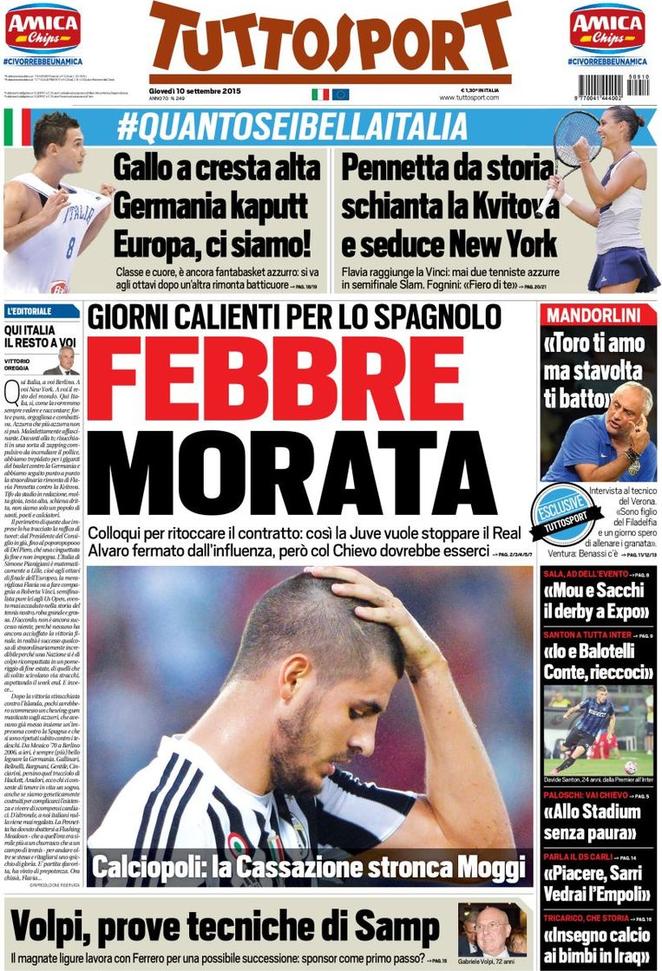 Rassegna stampa 10 settembre 2015: prime pagine Gazzetta, Corriere e Tuttosport