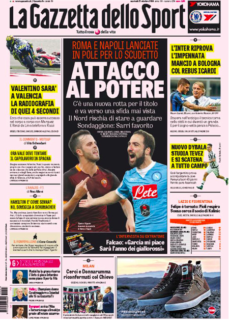 Rassegna stampa 27 ottobre 2015: prime pagine Gazzetta, Corriere e Tuttosport