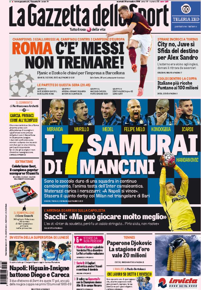 Rassegna stampa 24 novembre 2015: prime pagine Gazzetta, Corriere e Tuttosport
