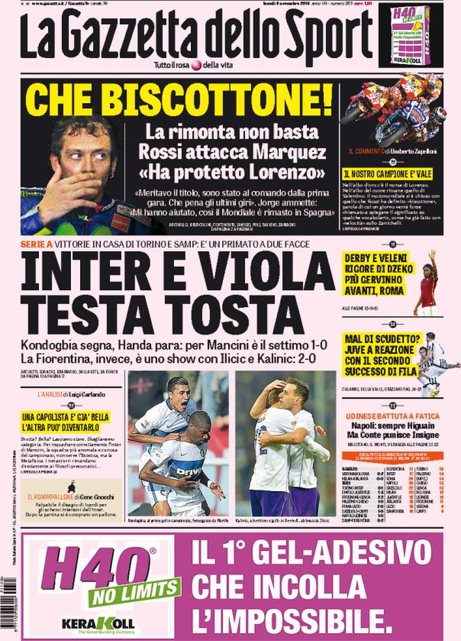 Rassegna stampa 8 novembre 2015: prime pagine Gazzetta, Corriere e Tuttosport