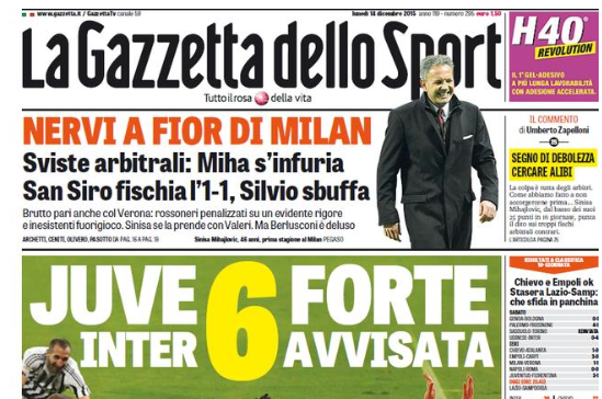 Rassegna stampa 14 dicembre 2015: prime pagine Gazzetta, Corriere e Tuttosport