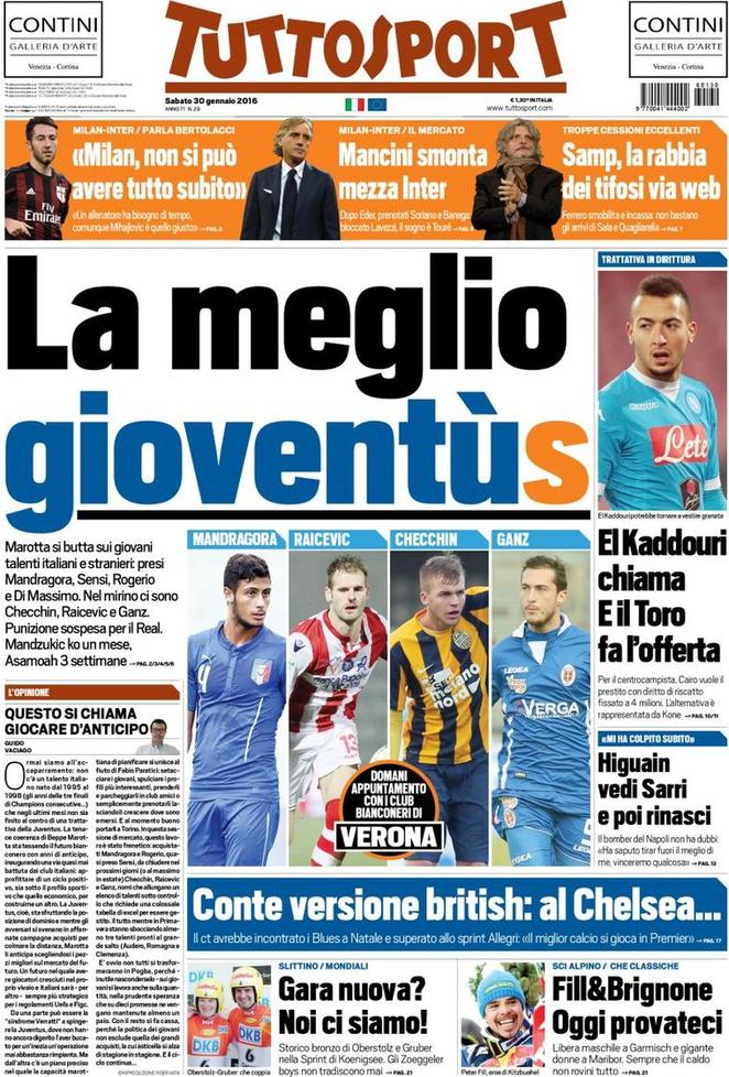 Rassegna stampa 30 gennaio 2016 | prime pagine Gazzetta, Corriere e Tuttosport