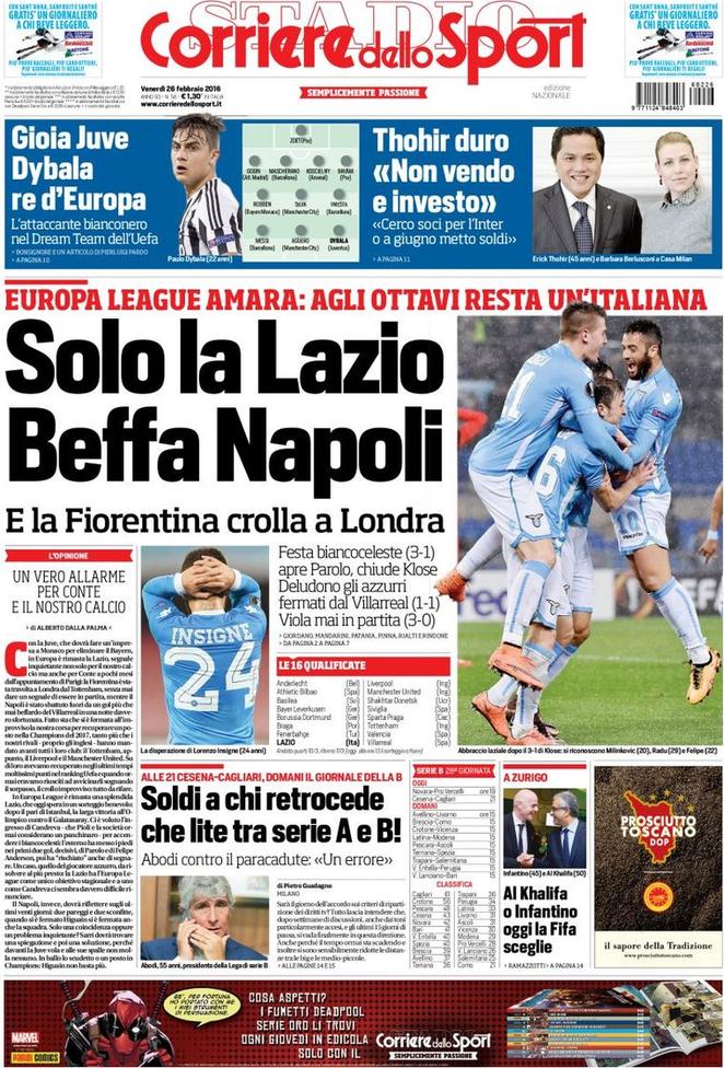 Rassegna stampa 26 febbraio 2016 | prime pagine Gazzetta, Corriere e Tuttosport