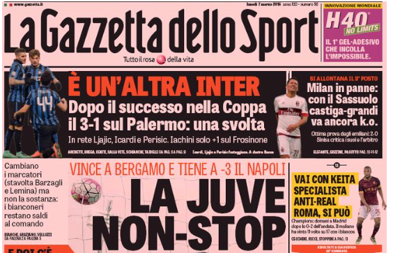 Rassegna stampa 7 marzo 2016: prime pagine Gazzetta, Corriere e Tuttosport