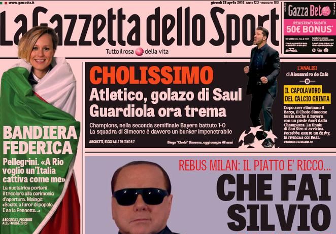 Rassegna stampa 28 aprile 2016: prime pagine Gazzetta, Corriere e Tuttosport