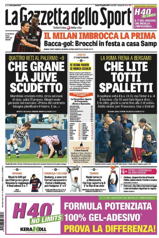 Rassegna stampa 18 aprile 2016: prime pagine Gazzetta, Corriere e Tuttosport
