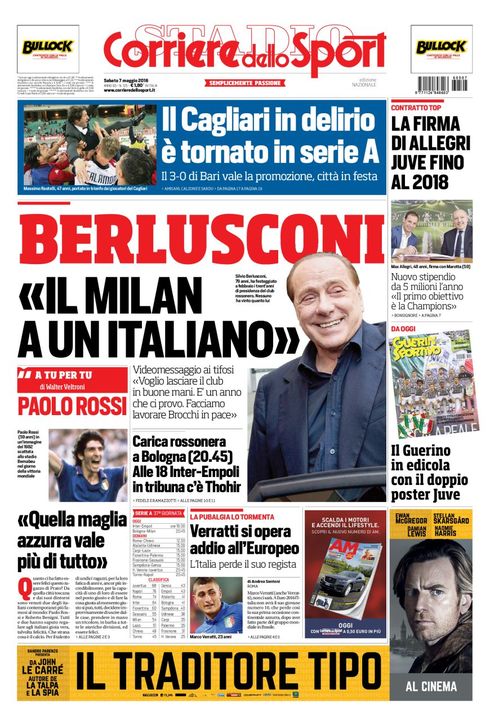 Rassegna stampa 7 maggio 2016: prime pagine Gazzetta, Corriere e Tuttosport