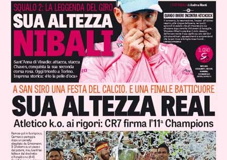 Rassegna stampa domenica 29 maggio 2016: prime pagine Gazzetta, Corriere e Tuttosport