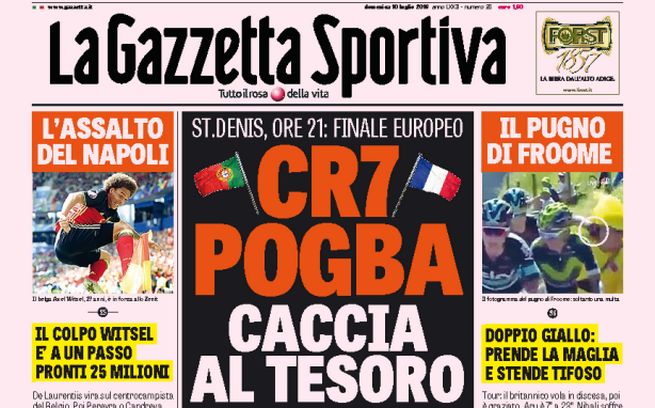 Rassegna stampa domenica 10 luglio 2016: prime pagine Gazzetta, Corriere e Tuttosport