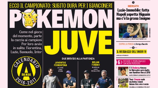 Rassegna stampa sabato 23 luglio 2016: prime pagine Gazzetta, Corriere e Tuttosport