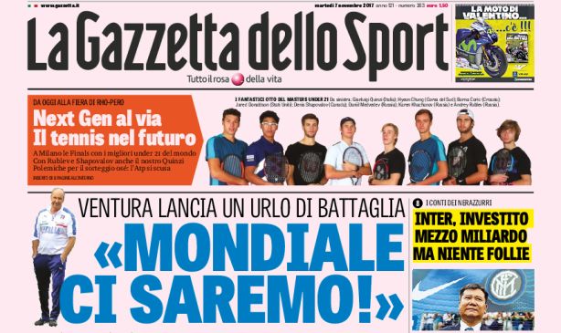 Rassegna stampa: prime pagine Gazzetta, Corriere e Tuttosport di martedì 7 novembre 2017