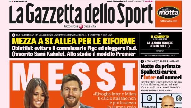Rassegna stampa: prime pagine Gazzetta, Corsport e Tuttosport di sabato 25 novembre 2017