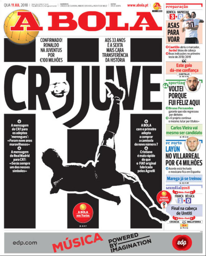 Cristiano Ronaldo alla Juve: le prime pagine dei quotidiani sportivi italiani e stranieri