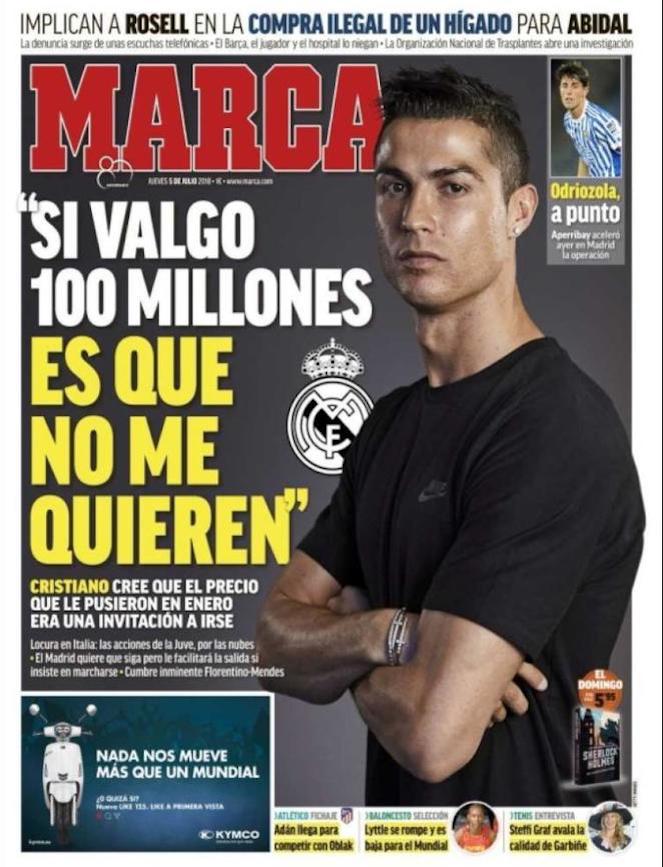 Cristiano Ronaldo: le prime pagine di oggi