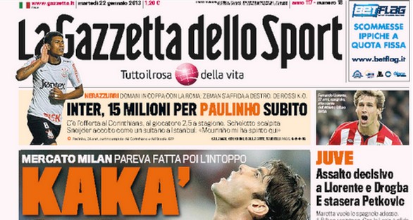 Rassegna stampa 22 gennaio 2013: le prime pagine di Gazzetta, Corriere e Tuttosport